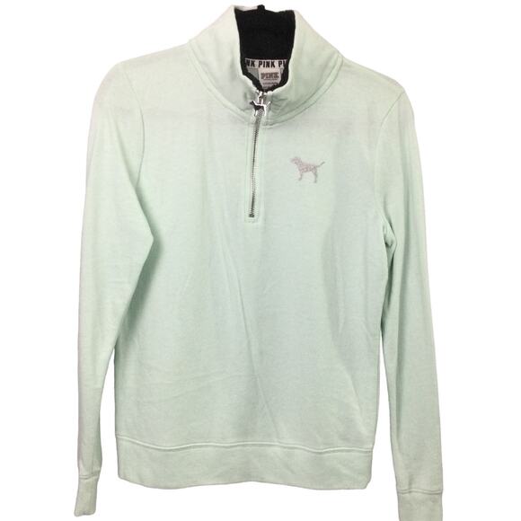 VS Pink Women's Mock Neck 1/4 Zip Lightweight Pullover Sweatshirt Green Size S - Picture 1 of 14